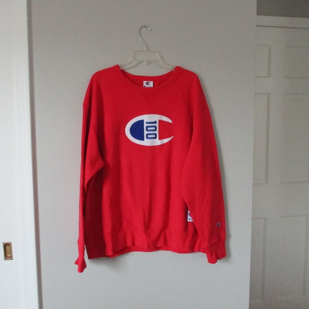 CHAMPION Men's Powerblend Big C Logo Fleece Crew Sweatshirt Red 2XL